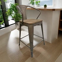 TOLIX STOOL W/ARM WOOD SEAT