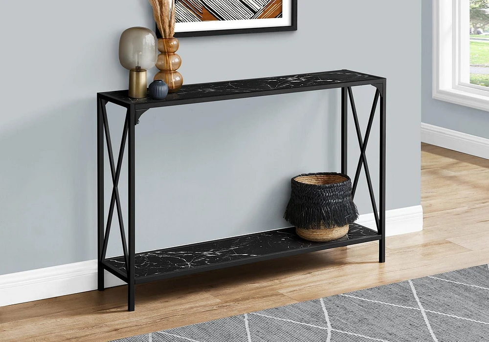 Monarch Specialties Accent Table, Console, Entryway, Narrow, Sofa, Living Room, Bedroom, Metal, Laminate, Black Marble Look, Contemporary, Modern