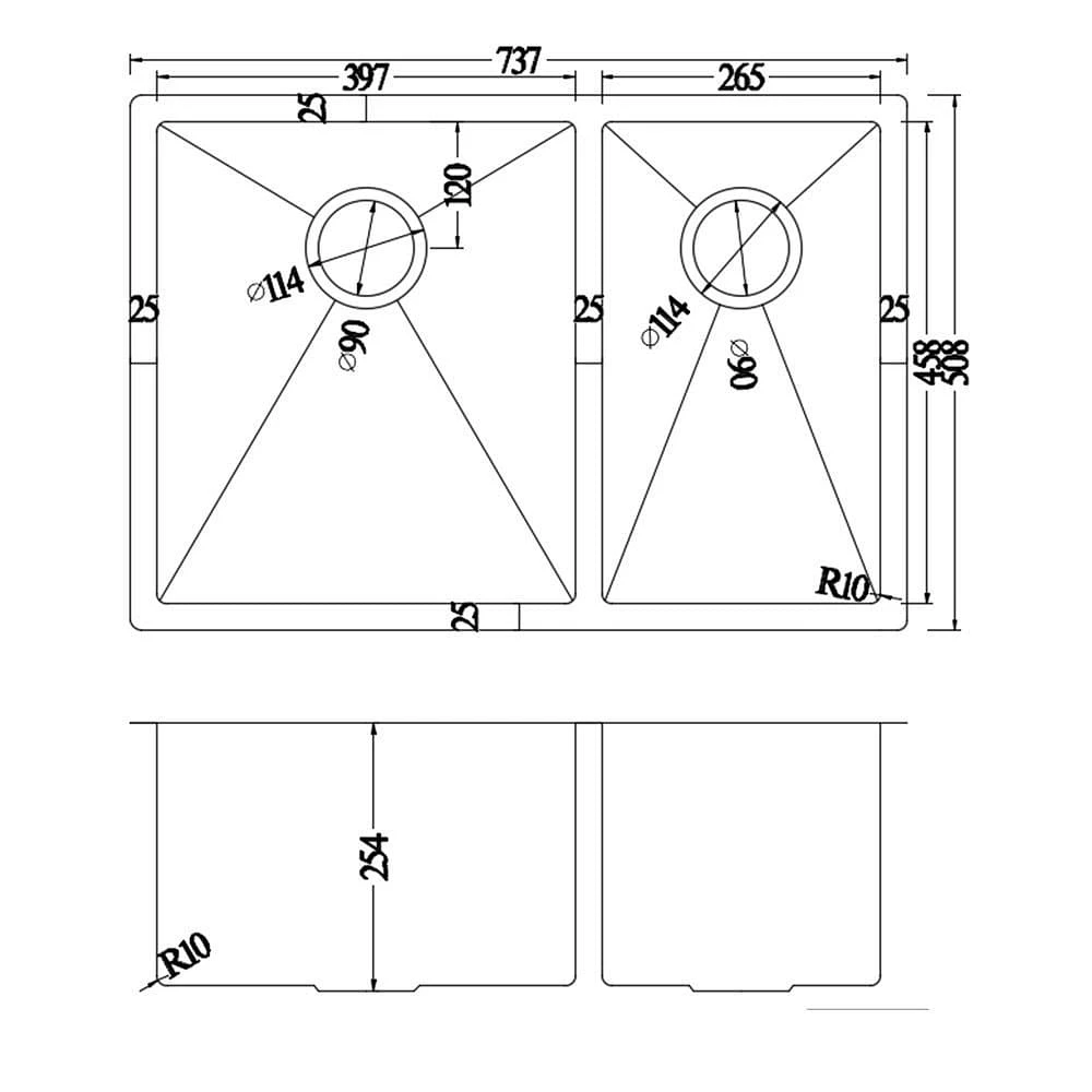 American Imaginations AI-29407 29 pouces Ensemble d'évier de cuisine en nickel brossé W Undermount pour perçage mural - Crépine incluse