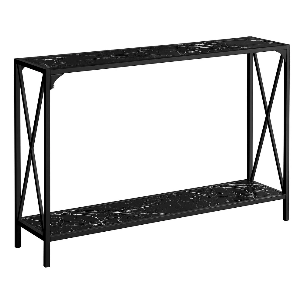 Monarch Specialties Accent Table, Console, Entryway, Narrow, Sofa, Living Room, Bedroom, Metal, Laminate, Black Marble Look, Contemporary, Modern