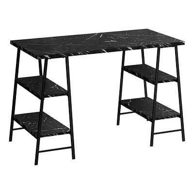 Monarch Specialties Computer Desk, Home Office, Laptop, Storage Shelves, 48"l, Work, Metal, Laminate, Black Marble Look, Contemporary, Modern