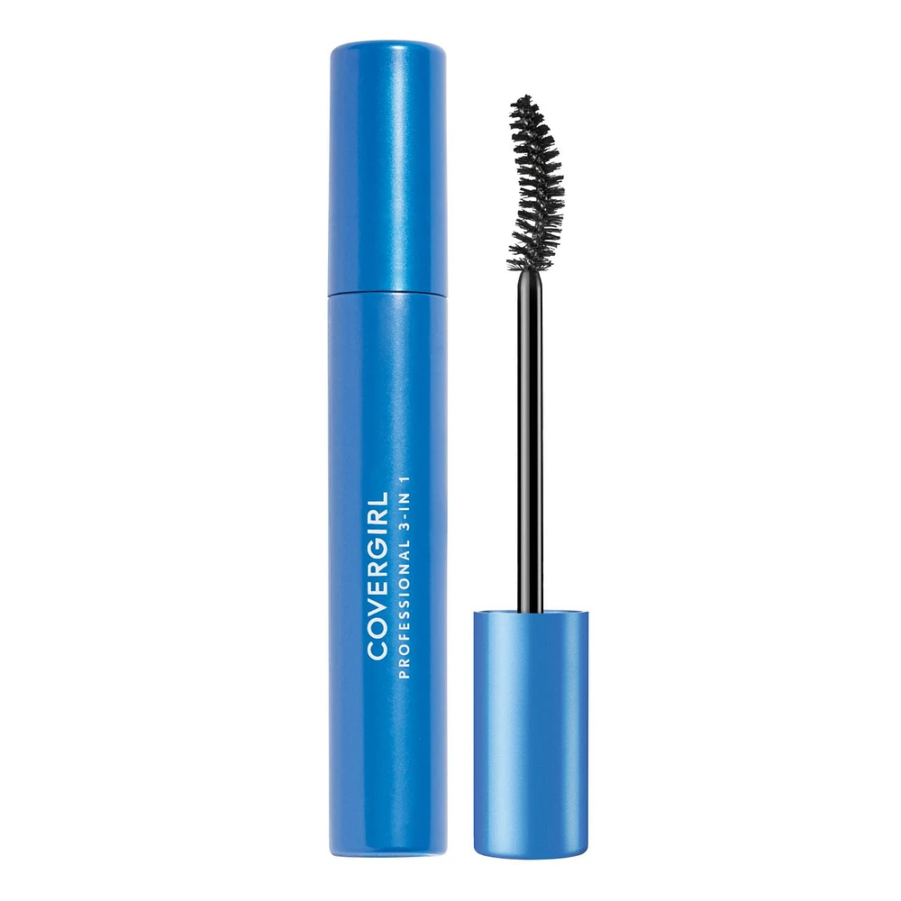 Mascara Mascara Professional 3-en-1, brosse incurvée pour volume, longueur, définition, hypoallergénique, pour tous les yeux, 100% Sans Cruauté Sans bavures ni grumeaux