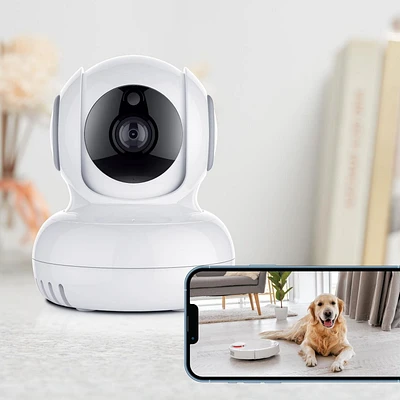 Merkury Innovations Caméra intelligente Wi-Fi à suivi automatique pour animaux de compagnie HD 1080P Caméra animaux de compagnie