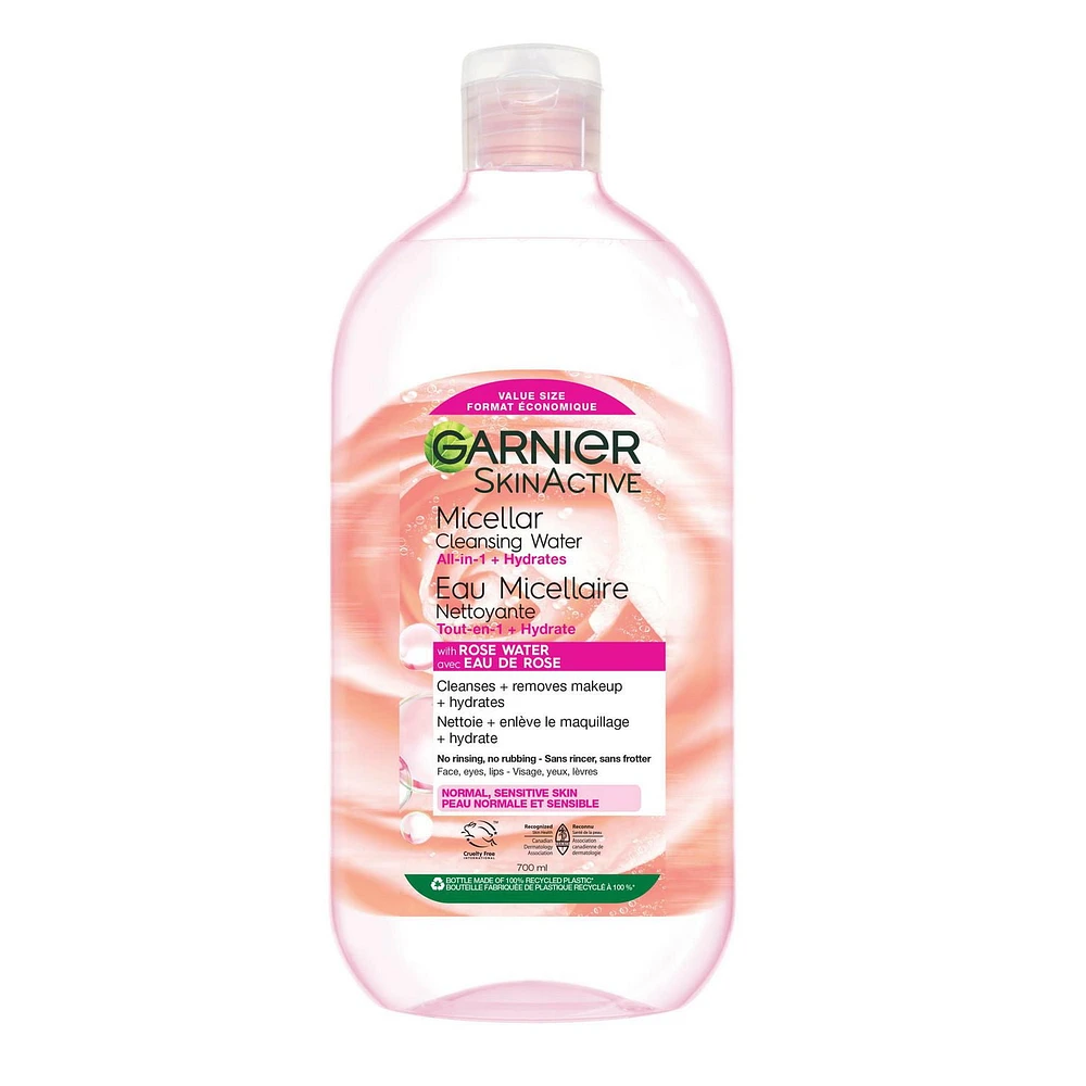 Garnier Micellar Water Makeup Remover All-In-One Cleanser With Rose Water, 700 mL