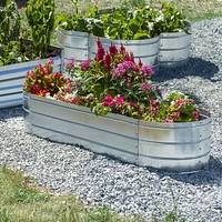 Galvanized Steel Raised Garden Bed, Oval, Silver