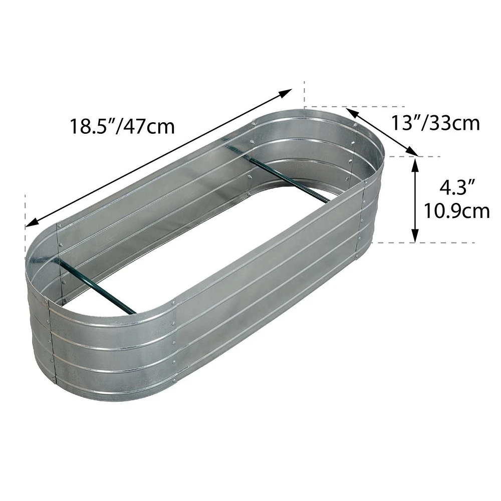 Galvanized Steel Raised Garden Bed, Oval, Silver