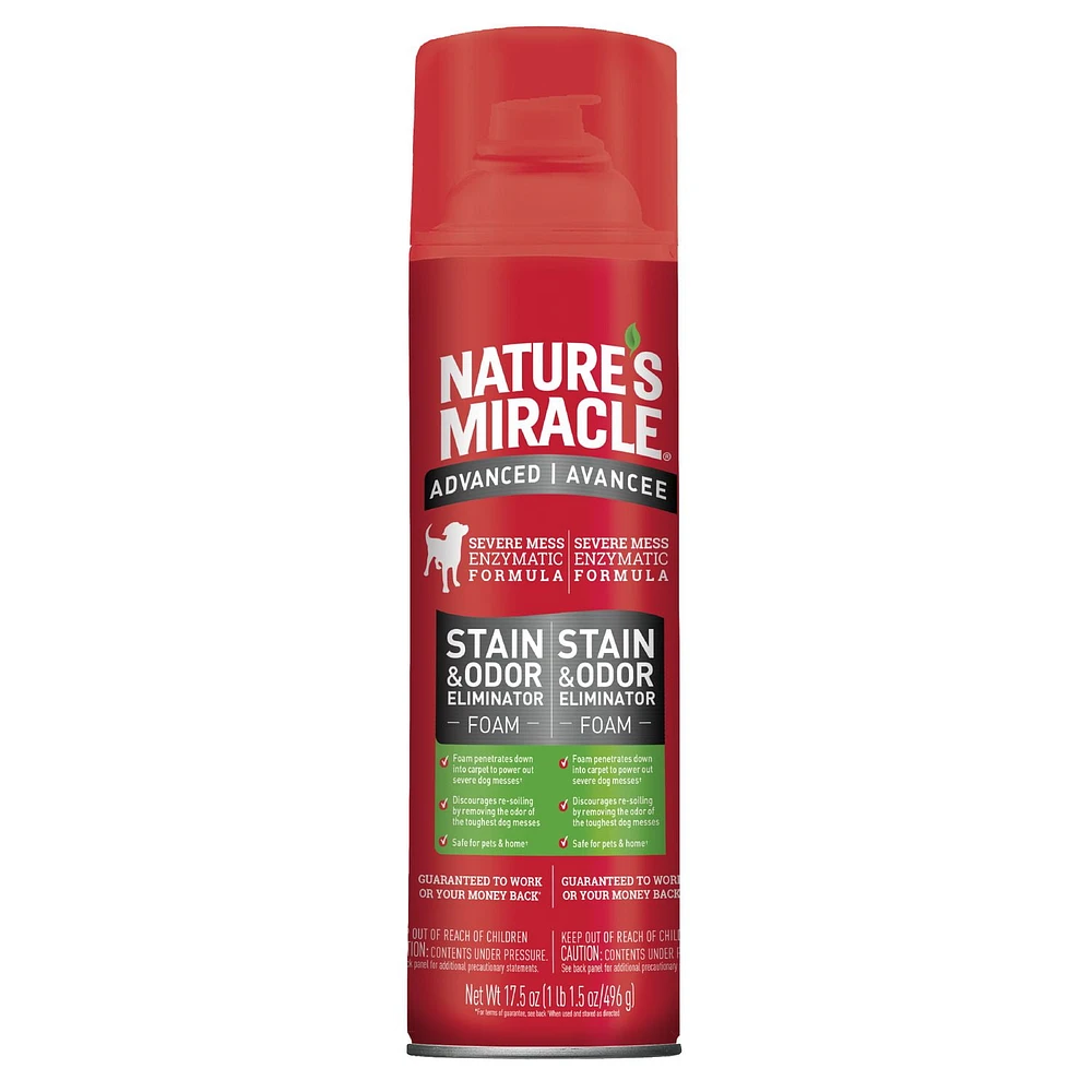 Nature’s Miracle Advanced Stain And Odour Eliminator Foam Dog, For Severe Dog Messes, Aerosol 496g