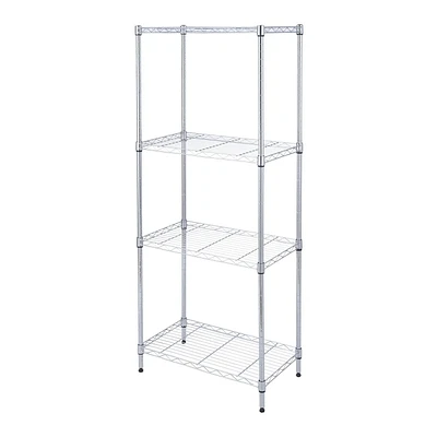 Mainstays 4-Tier Wire Shelving Unit, Metal Storage Rack, Adjustable Organizer, Perfect for Pantry Laundry Bathroom , Kitchen ,Closet Organization, Narrow size style, Product assembled size: 23Wx13Dx54H inch; Finish: Chrome