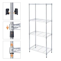 MAINSTAYS Étagère en fil métallique à 4 niveaux, support de rangement en métal, organisateur réglable, parfait pour le garde-manger, salle de bain, cuisine, organisation de placard, Style de taille étroite Taille du produit assemblé :58.42x33x137.16H cm; Finition: Chrome