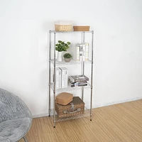 MAINSTAYS Étagère en fil métallique à 4 niveaux, support de rangement en métal, organisateur réglable, parfait pour le garde-manger, salle de bain, cuisine, organisation de placard, Style de taille étroite Taille du produit assemblé :58.42x33x137.16H cm; Finition: Chrome
