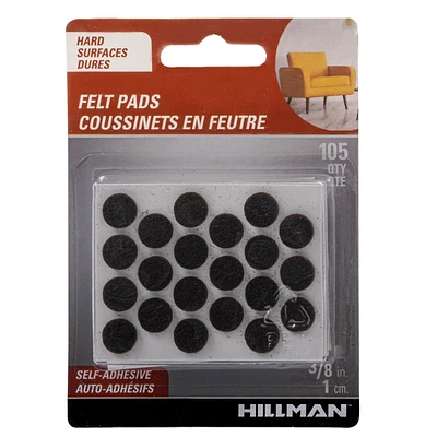 FELT PADS 3/8" ROUND BROWN 105PC, FELT 3/8 RND BRN105P