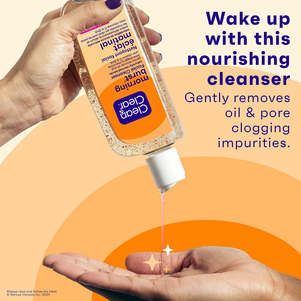 Nettoyant facial Morning Burst sans huile Clean & Clear avec vitamine C et BHA, nettoyant nourrissant quotidien pour le visage nettoie en douceur pour éliminer le sébum et les impuretés qui obstruent les pores 354 ml