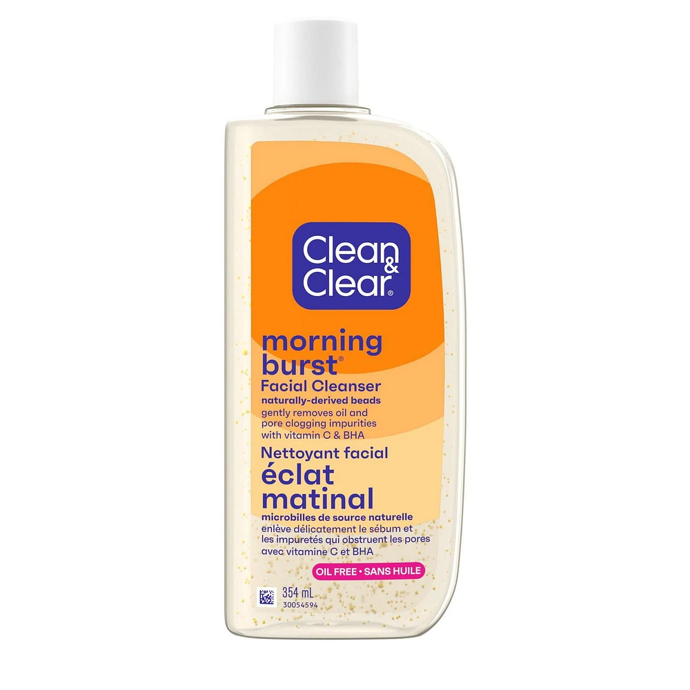 Nettoyant facial Morning Burst sans huile Clean & Clear avec vitamine C et BHA, nettoyant nourrissant quotidien pour le visage nettoie en douceur pour éliminer le sébum et les impuretés qui obstruent les pores 354 ml
