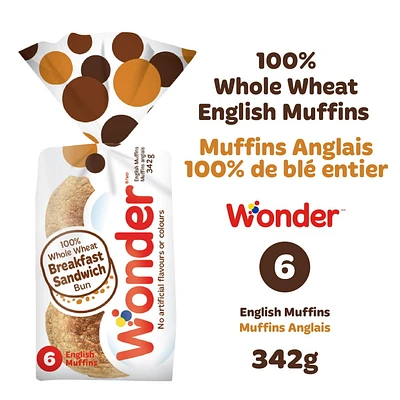 Wonder pain à 100 % de blé entier Muffins anglais 6ct, 342g