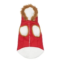 Holiday Time Dog Clothes: Hooded Jacket for Fall & Winter, Red with Faux Toggles