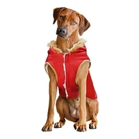 Holiday Time Dog Clothes: Hooded Jacket for Fall & Winter, Red with Faux Toggles