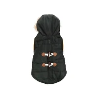 Holiday Time Vêtements pour chiens : Veste à capuche pour l'automne et l'hiver, noir avec fausses boutons, taille XS-XL Accès intégré pour une laisse au