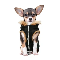 Holiday Time Vêtements pour chiens : Veste à capuche pour l'automne et l'hiver, noir avec fausses boutons, taille XS-XL Accès intégré pour une laisse au