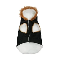 Holiday Time Vêtements pour chiens : Veste à capuche pour l'automne et l'hiver, noir avec fausses boutons, taille XS-XL