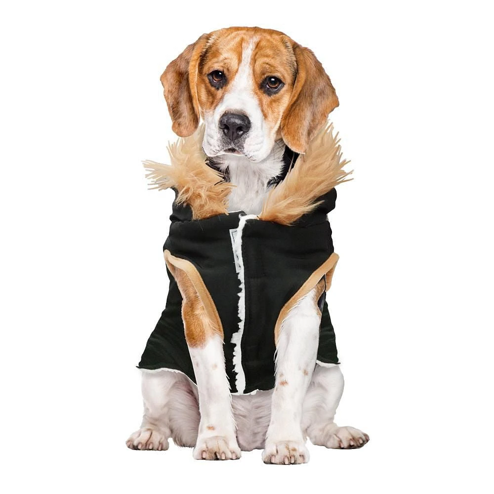 Holiday Time Vêtements pour chiens : Veste à capuche pour l'automne et l'hiver, noir avec fausses boutons, taille XS-XL