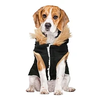 Holiday Time Vêtements pour chiens : Veste à capuche pour l'automne et l'hiver, noir avec fausses boutons, taille XS-XL