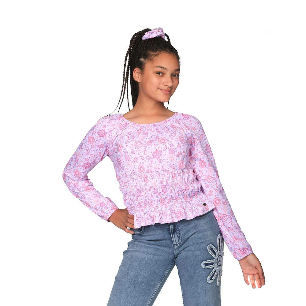 Justice Girls Paisley Flowers Fashion Tee With Scrunchie