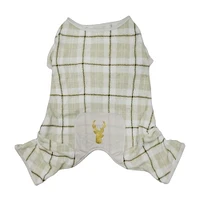 Way to Celebrate Dog Clothes: Fleece Pajama for Dogs, Ivory Plaid with Reindeer Glitter Screenprint, Size XS-XL