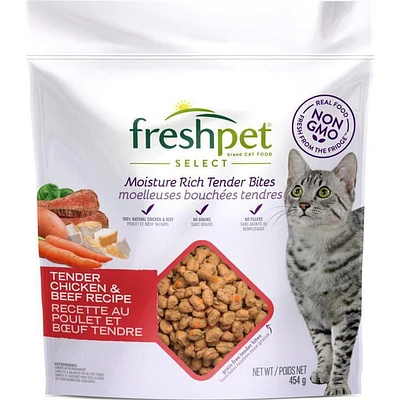 FRESHPET SELECT PLATS GRILLES RECETTE AU POULET ET BOEUF TENDRES POUR CHATS 454g