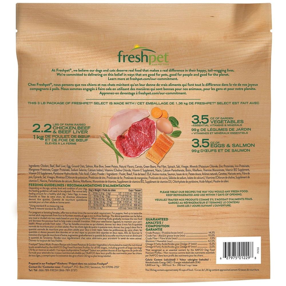 FRESHPET® SELECT MULTI-PROTEIN COMPLETE MEAL: CHICKEN, BEEF, EGG & SALMON, Available in: 1.36 kg. bag