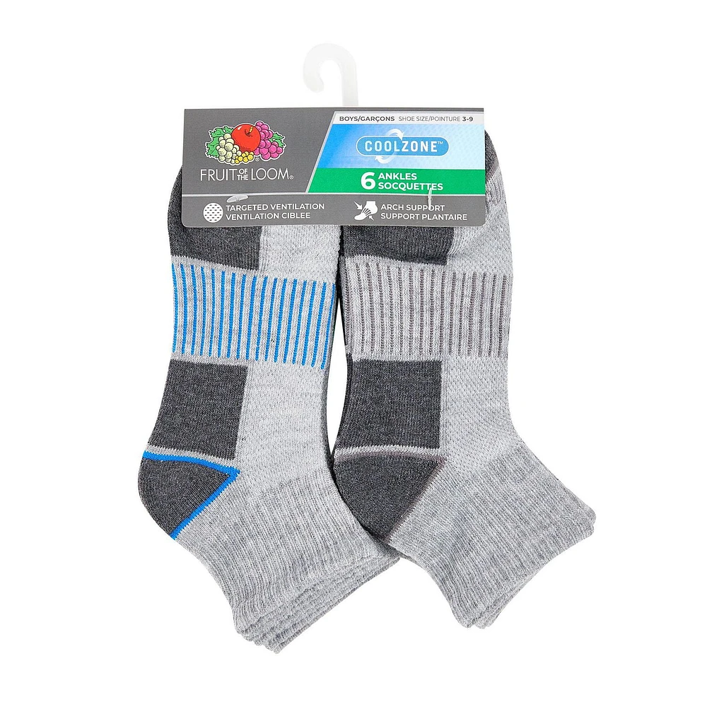 Fruit of the Loom Boys' 6 Pack Ankle Socks, Boys Socks