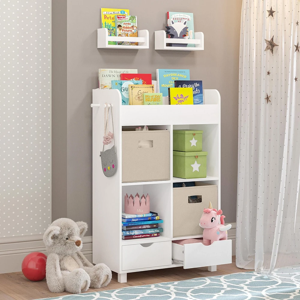 Book Nook Kids Multi-Cubby Storage Cabinet with Bookrack and 2 Bonus 10" Bookshelves