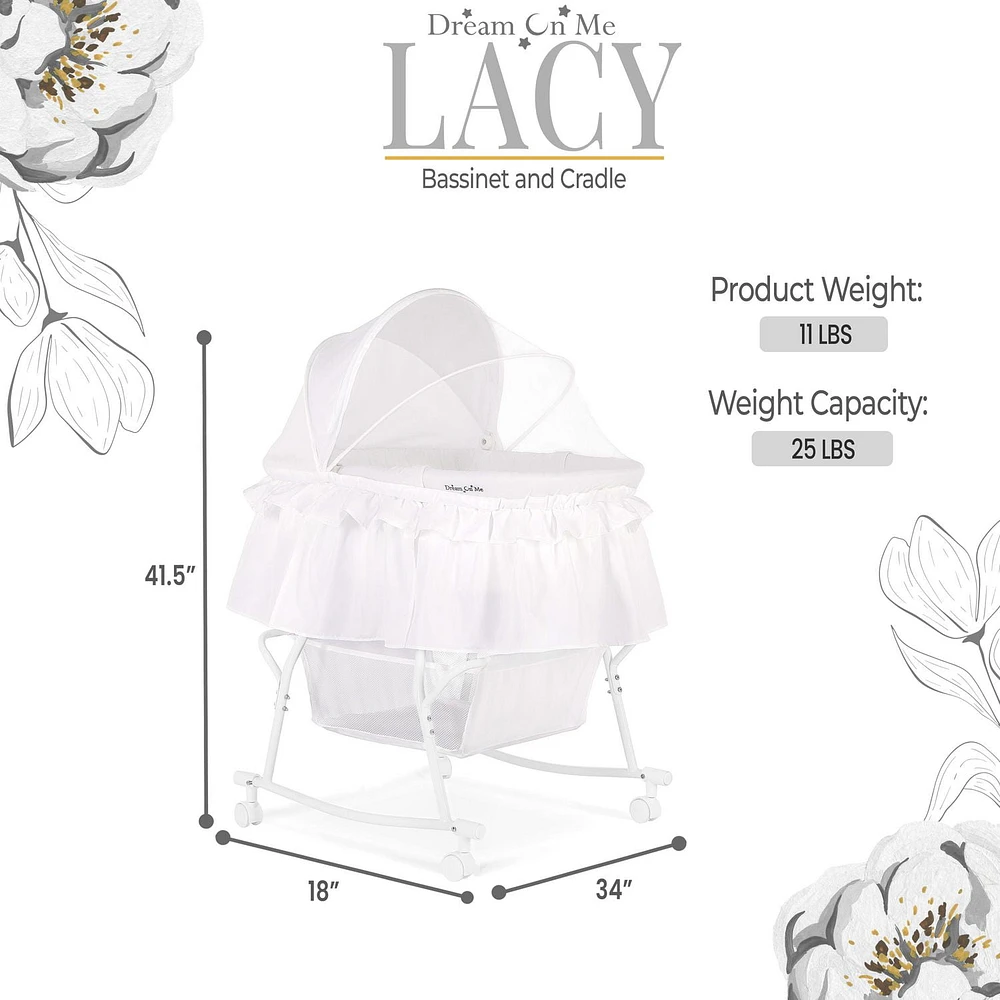 Dream On Me Lacy, Portable 2-in-1 Bassinet and Cradle, #442