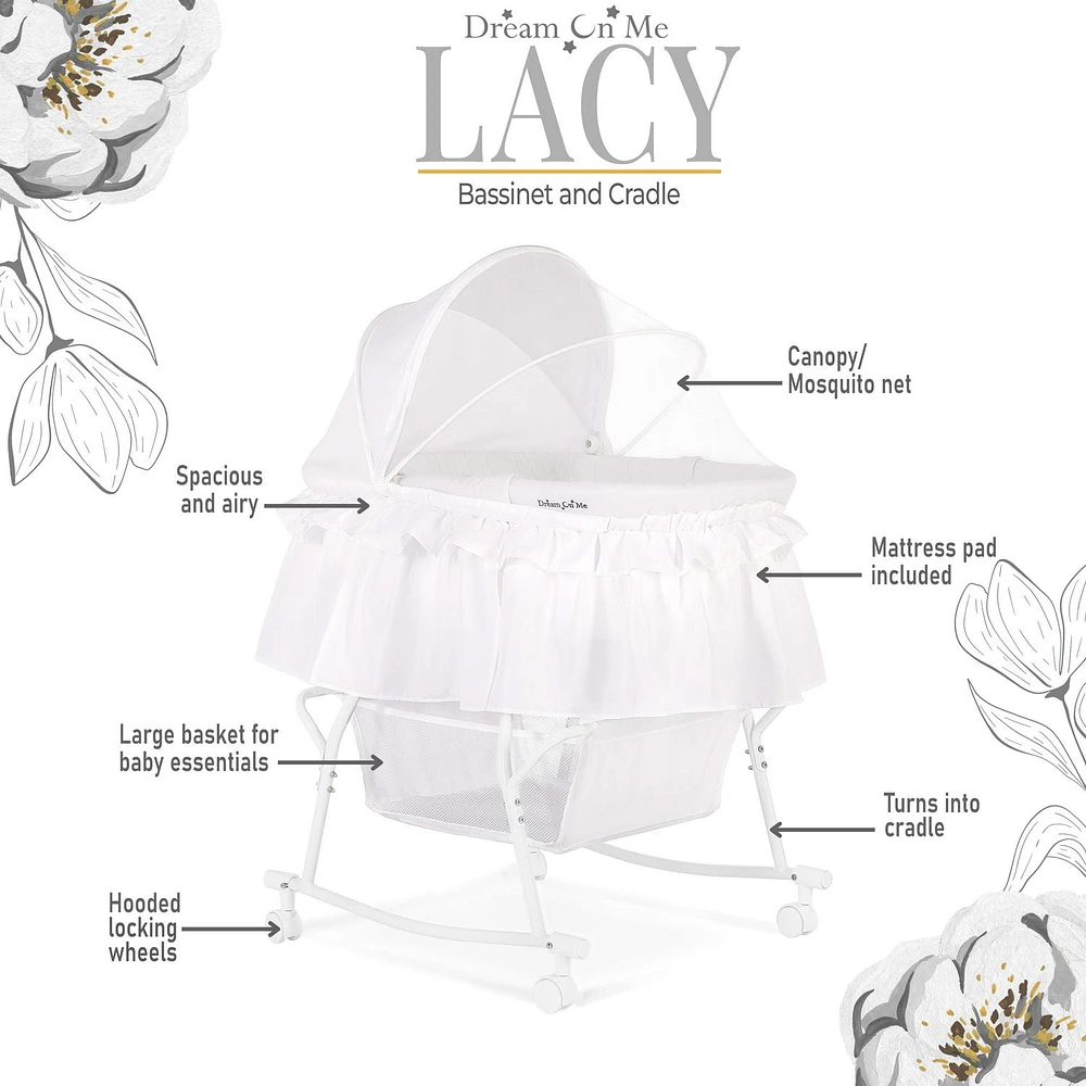 Dream On Me Lacy, Portable 2-in-1 Bassinet and Cradle, #442