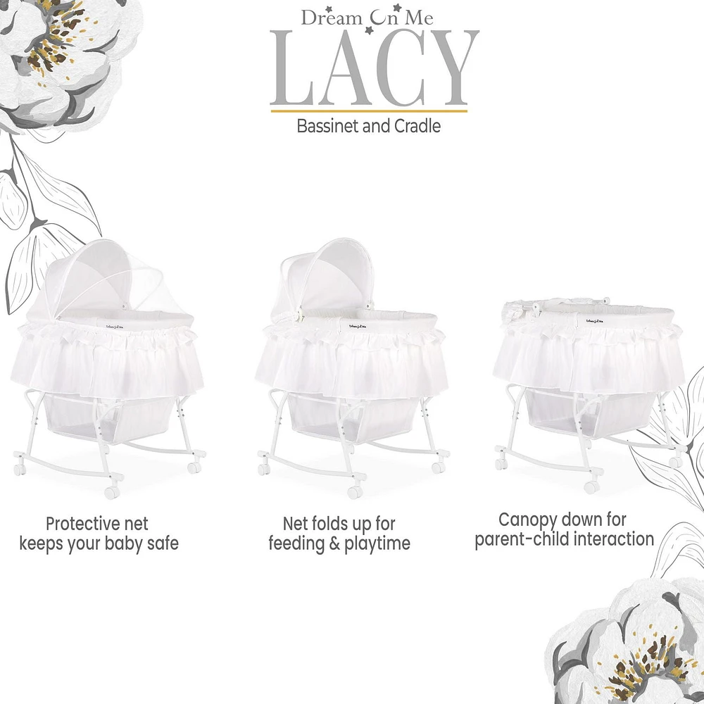 Dream On Me Lacy, Portable 2-in-1 Bassinet and Cradle, #442