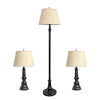 "Elegant Designs Restoration Bronze Three Pack Lamp Set (2 Table Lamps, 1 Floor Lamps)"