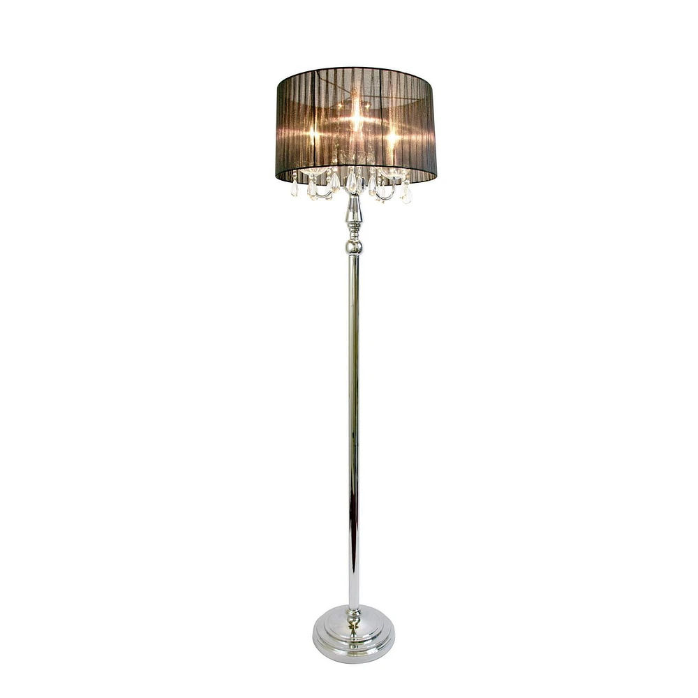 Elegant Designs Trendy Romantic Sheer Shade Floor Lamp with Hanging Crystals