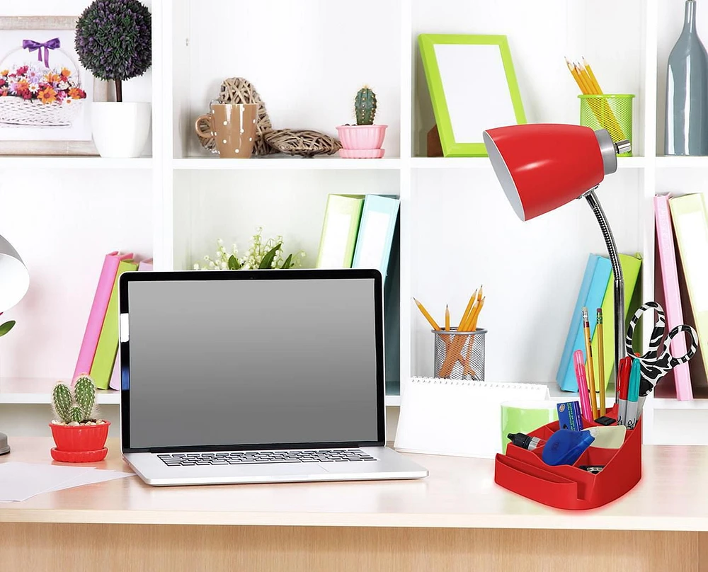 Limelights Gooseneck Organizer Desk Lamp with iPad Tablet Stand Book Holder and Charging Outlet