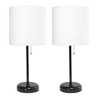 LimeLights Black Stick Lamp with Charging Outlet and Fabric Shade 2 Pack Set