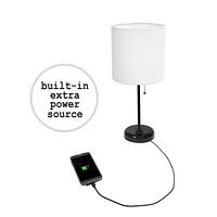 LimeLights Black Stick Lamp with Charging Outlet and Fabric Shade 2 Pack Set