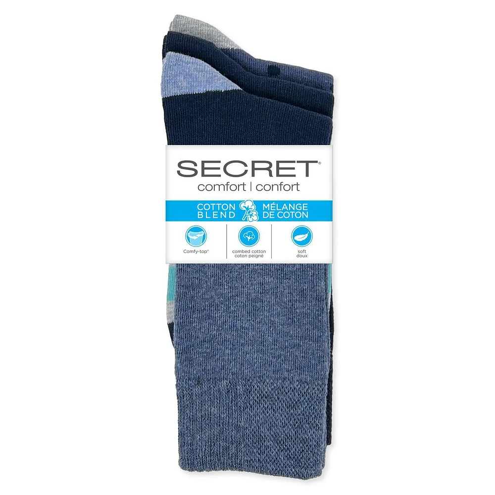 Secret® Ladies 3pk Patterned Crew Socks