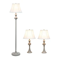 Elegant Designs Traditionally Crafted 3 Pack Lamp Set (2 Table Lamps, 1 Floor Lamp) with White Shades, Gray