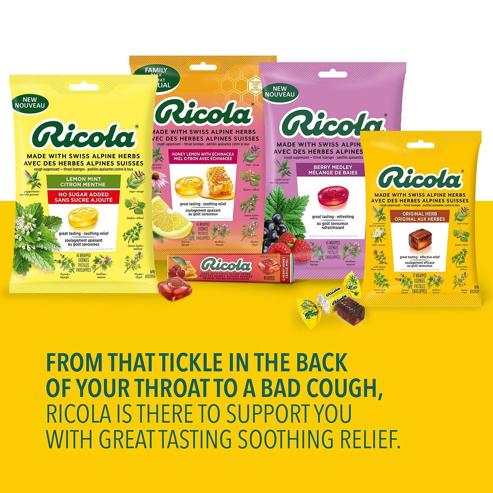 Ricola Citron menthe, 19 pastilles, Soin pour la gorge naturellement rafraîchissant (90) 19 unités