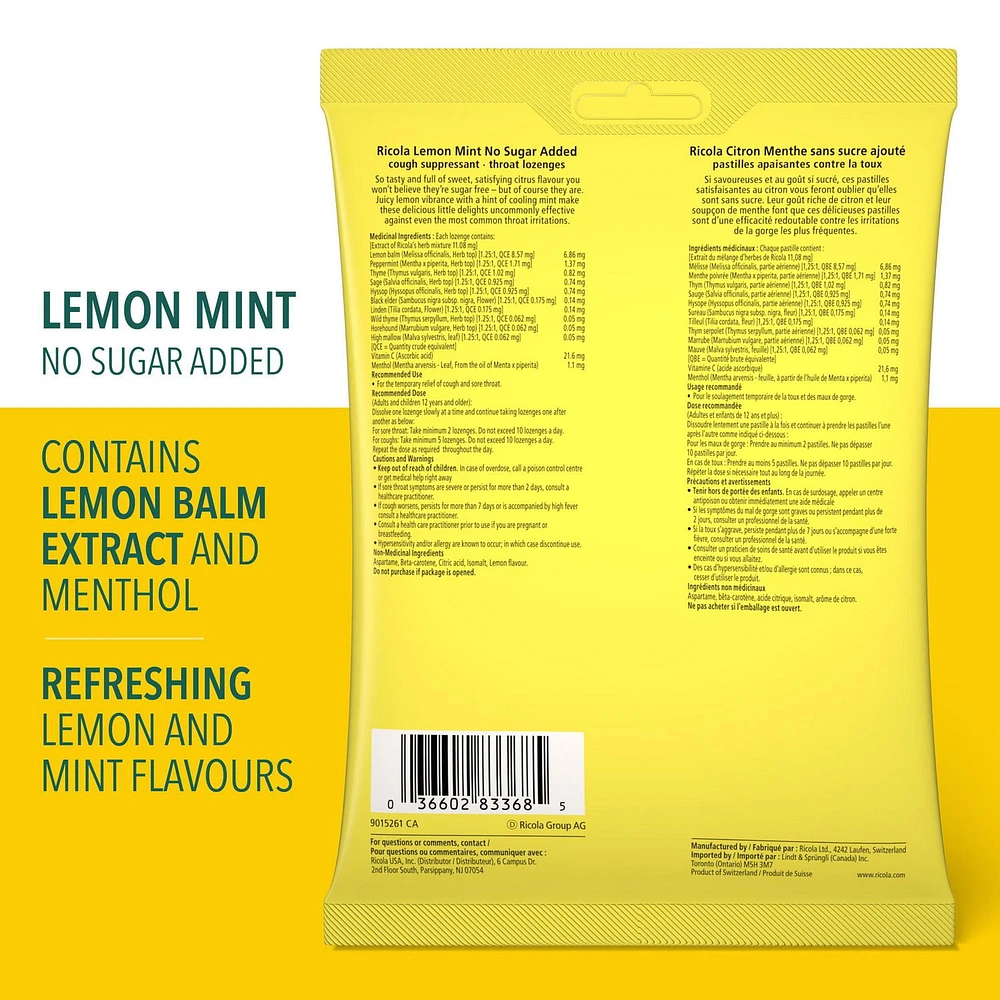 Ricola Citron menthe, 19 pastilles, Soin pour la gorge naturellement rafraîchissant (90) 19 unités