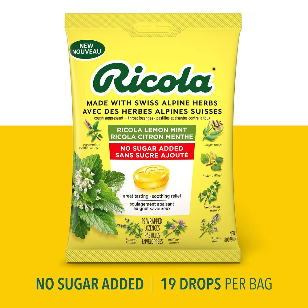 Ricola Citron menthe, 19 pastilles, Soin pour la gorge naturellement rafraîchissant (90) 19 unités