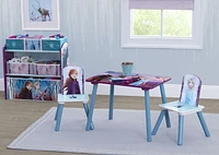 Solution pour salle de jeux de le Reine des Neiges II 4 pièces par Delta Children - L'ensemble comprend une table et 2 chaises et un organisateur de jouets à 6 bacs