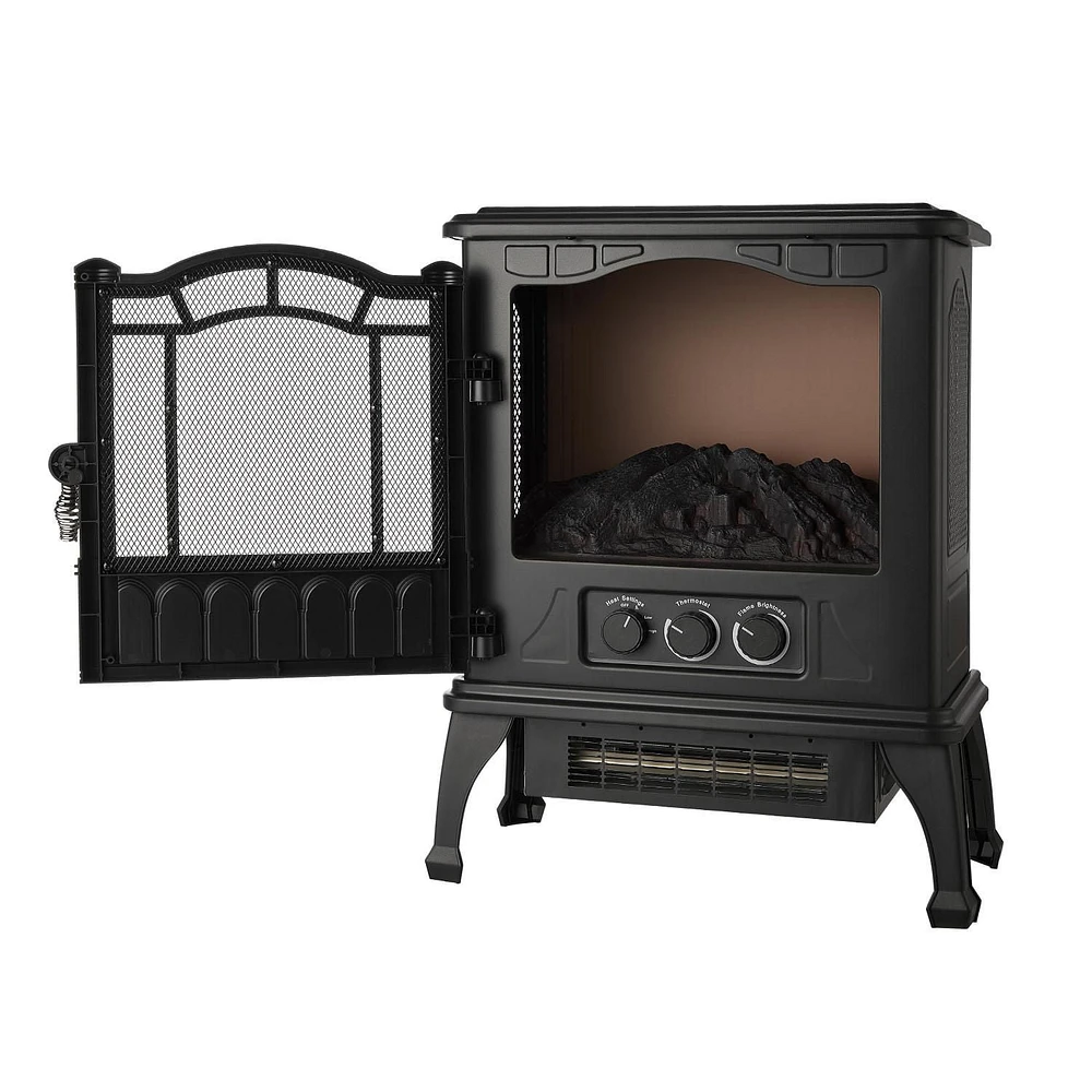 Mainstays Black 1500w 2-Setting 3D Electric Stove Heater with Life-like Flame, electric stove heater