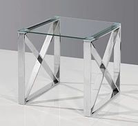 K-LIVING PATEK END TABLE WITH CLEAR GLASS TOP & CHROME POLISHED STAINLESS STEEL BASE