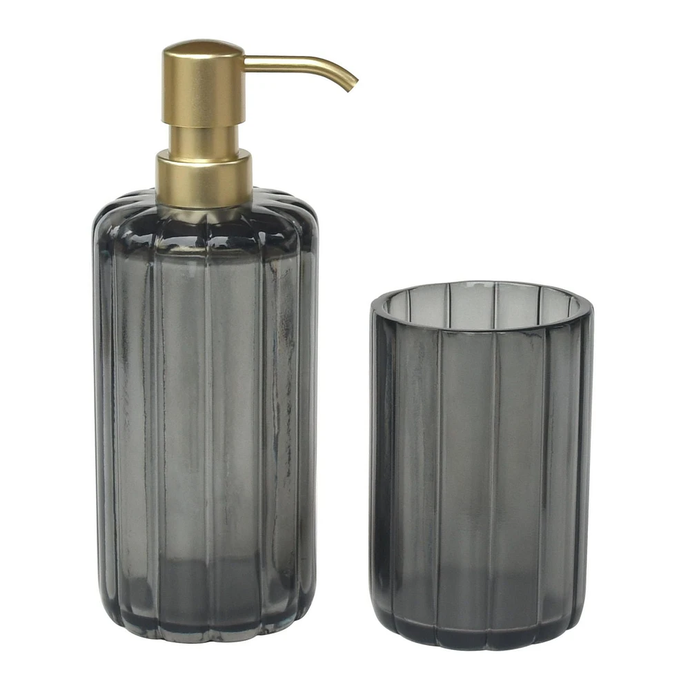 Mainstays Back-to-College Soap Dispenser and Tumbler Set, Grey