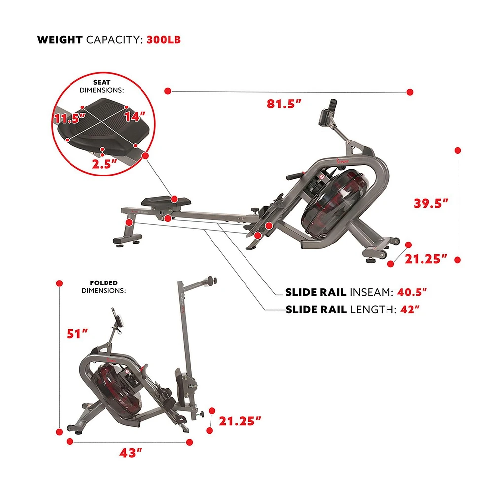 Sunny Health & Fitness Phantom Hydro Water Rowing Machine - SF-RW5910