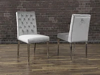 K-LIVING Regan Tufted Velvet Chair in Grey with Stainless Steel Legs (Set of 2)